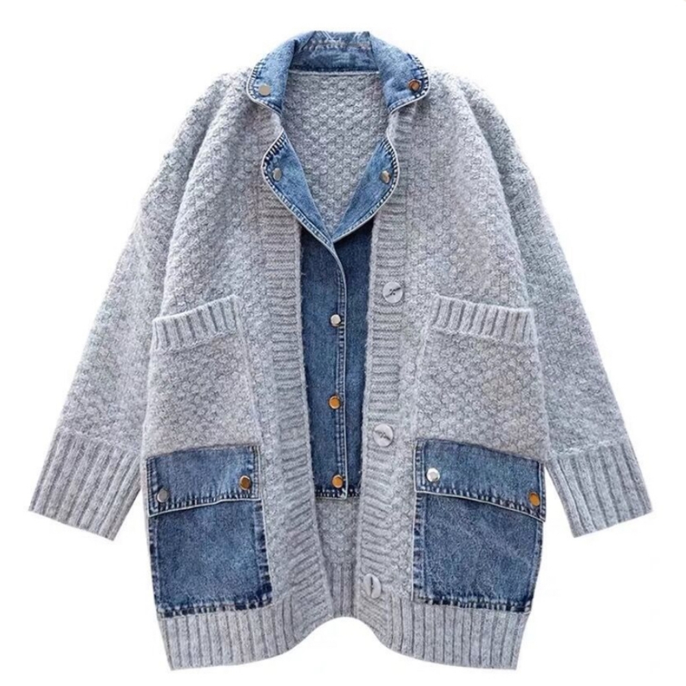 Denim stitched cardigan - Picture 3 of 4